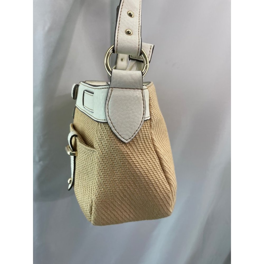 Etienne Aigner White Trimmed Tan Textured Purse - Picture 5 of 12